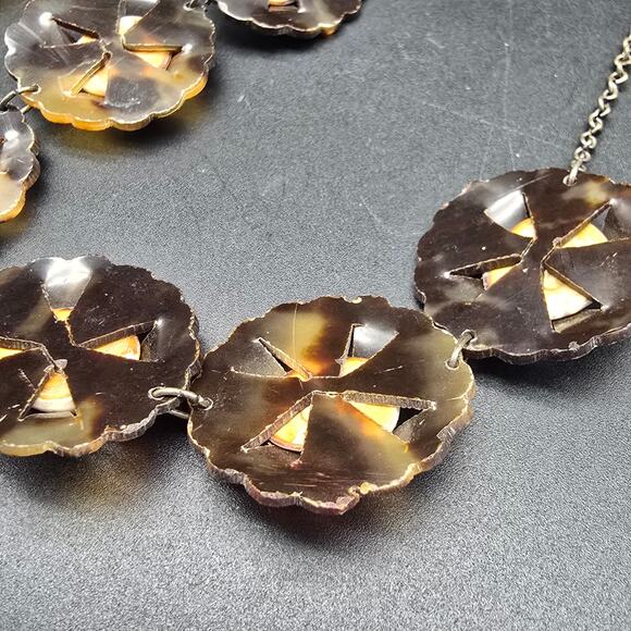 Vintage Operculum Cat Eye Shell Jewelry Set Necklace Bracelet Brown Green - Picture 7 of 12